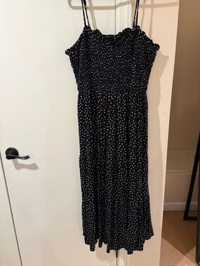 Japna Black Polka Dot Smocked Midi Dress